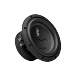 LAudiocontrol EPICX8 est un subwoofer noir de 8 pouces à double bobine mobile avec un graphique de montagne sur fond blanc uni.