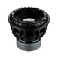 Il subwoofer nero Deaf Bonce Apocalypse DВ-3.5K da 12 presenta un bordo in gomma a coste, un cestello in metallo e un grande magnete, su sfondo bianco.