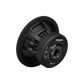 Le subwoofer Audiocontrol EPICX8, représenté en angle avec des bornes à double bobine mobile et le logo EPIC, fait partie de la série EPIC noire dAudioControl.