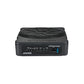 Vista frontal de un subwoofer negro Kicker Hideaway HS10 con panel de control, diales etiquetados, puertos de entrada y salida de potencia de 600 vatios RMS visible.