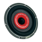 LARC Audio AS600 è un diffusore rotondo nero con un woofer da 5 e un tappo centrale rosso con letichetta REMOVE BEFORE USE, mostrato dallalto su uno sfondo bianco.