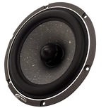 LARC Audio AS600 è un altoparlante nero rotondo con un cono centrale e quattro fori di montaggio, perfetto come driver per mediobassi da 5 nel vostro sistema DSP.