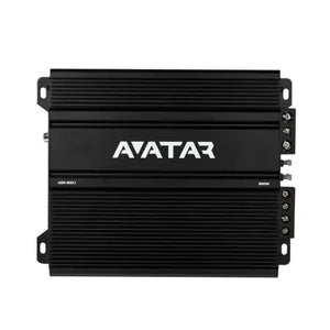 LAvatar ABR-800.1 est un amplificateur mono de classe D noir pour voiture, doté dune surface striée, dun logo blanc, dune puissance nominale de 800 W RMS et de connecteurs situés sur le côté droit.