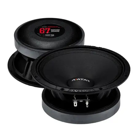 Due diffusori Avatar Doomsday 67 rotondi di colore nero con woofer da 5 pollici: uno mostra il cono anteriore, laltro quello posteriore con la scritta SPL e 500 W max.
