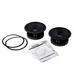 Due woofer da 5 pollici «Avatar Doomsday 67» di colore nero con bordo in gomma e manuale di istruzioni su sfondo bianco: ideali per veicoli dimostrativi e per ottenere il massimo livello di pressione sonora.