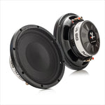 Two Gladen GS10-Slim 10 subwoofers shown: one with a mesh grille, the other featuring GS10-Slim branding for powerful sound.