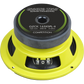 Un subwoofer Ground Zero Competition GZCK 165XSPL-II de color amarillo, de 250 W y 4 ohmios, con terminales de cableado visibles y la etiqueta «Competition».