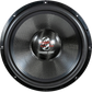Primer plano de un subwoofer Ground Zero Plutonium GZPW 18C negro con cono de fibra de carbono, logotipo plateado, borde metálico y 6000 vatios de potencia RMS.