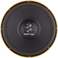 Un subwoofer rotondo nero Ground Zero Plutonium GZPW 18SPL con bordo e logo gialli su sfondo bianco.