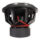 Le système audio Helon H15 EVO2 est un grand caisson de basses noir de 15 pouces, doté dun châssis robuste et dun câblage rouge et noir, présenté de profil sur un fond blanc.