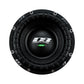 Una vista dallalto del subwoofer nero Deaf Bonce Apocalypse DВ-3.5K da 12, che mostra il suo bordo in gomma testurizzata e laudace marchio del cono centrale bianco e verde.