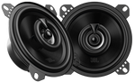 Ein Paar schwarze JBL STAGE2 45F-Koaxial-Autolautsprecher mit sichtbaren Membranen und Befestigungshaltern, nebeneinander auf weißem Hintergrund abgebildet.