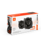 Emballage des enceintes JBL STAGE2 45F à conception coaxiale à 2 voies, avec des photos du produit, le logo de la marque et des détails, le tout sur un élégant fond blanc.