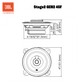 Technische Zeichnung des JBL STAGE2 45F: Vorder- und Seitenansichten, Maße in Zoll und mm. Idealer Lautsprecher für Kleinwagen.