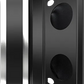 Seitenansicht eines schwarzen JBL STAGE2 65C-Lautsprechers mit runden Aussparungen und freiliegenden Kabeln an der Unterseite, vor einem hellen Hintergrund.