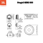Technische Zeichnung für den JBL STAGE2 65C von JBL mit detaillierten Maßen für jeden Lautsprecher, wie Durchmesser, Einbautiefe und Befestigungsangaben.