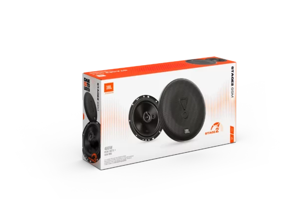 Die Lautsprecherbox JBL STAGE2 65M ist auf weißem Hintergrund abgebildet und eignet sich ideal für die Aufrüstung der Car-Audio-Anlage oder als Teil eines Koaxial-Lautsprechersystems.