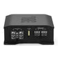 JBL STAGE GT 80021 2-Kanal-Autoverstärker, schwarz, Rückseite: Strom-/Masse-/Fernbedienungs-/Lautsprecheranschlüsse und 25-A-Sicherung in der Mitte.
