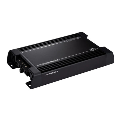 El Kicker Warhorse Series 49WXA36001 es un amplificador negro rectangular de 1 canal con terminales visibles y una potente salida RMS de 3600W.