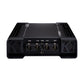 Amplificador de audio para coche de 1 canal Kicker Warhorse Series 49WXA36001, 3600W RMS, negro, se muestra con terminales GND, +12V, REM y placas terminales ventiladas de la marca K.