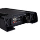 Amplificador de coche Kicker Warhorse Series 49WXA36001, 3600W RMS, canal mono con entradas RCA, controles de ganancia y terminales de cable de altavoz de un lado.