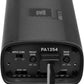 Nahaufnahme der Rückseite des JBL APEX PA1254 mit den Eingangsreglern, den Frequenzweichenreglern, den beschrifteten Anschlüssen und den Schaltern.