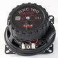 Sobre un fondo blanco se muestra un altavoz coaxial negro de 4 pulgadas del sistema de audio RXC100 EVO3, con membrana de fibra de vidrio, un patrón hexagonal rojo, cableado y terminales metálicos.