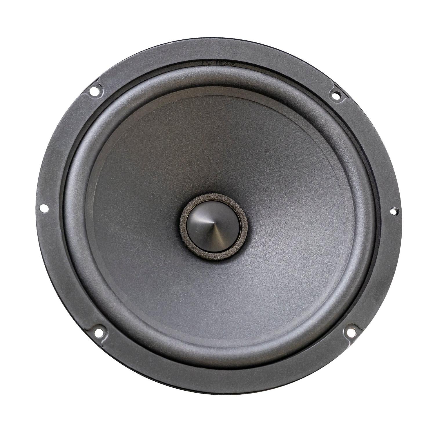 Gros plan sur lenceinte Ai-Sonic S1-MB Sprinter – de forme ronde, dotée dun cône central et de quatre trous de fixation – sur fond blanc.
