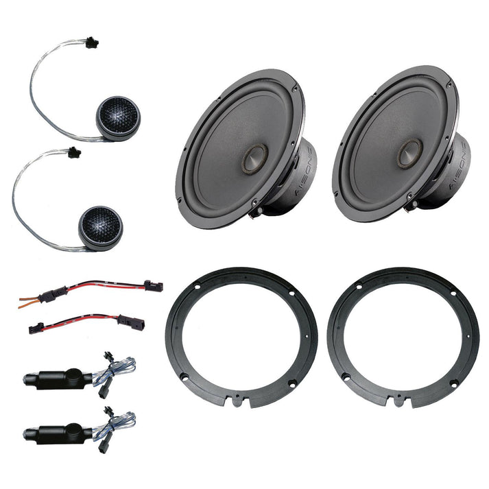 Le kit Ai-Sonic S1-MB Sprinter pour Mercedes Sprinter comprend 2 haut-parleurs, 2 tweeters, des connecteurs de câblage et des supports de fixation.