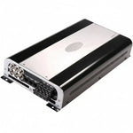 El ARC Audio 4100SE es un amplificador de coche rectangular de 4 canales con una parte superior plateada, laterales negros, mandos de control y puertos de E/S en un extremo.