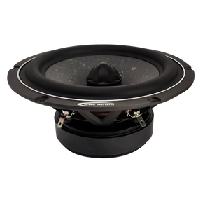 Een zwarte ARC Audio AS600 autoluidspreker met zichtbare aansluitklemmen, conus en stofkap is afgebeeld tegen een witte achtergrond.