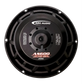 Primer plano de un altavoz subwoofer para coche ARC Audio AS600 con Tiefmitteltöner de 6,5, especificaciones y orificios de montaje mostrados sobre un fondo blanco.