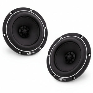 Dos altavoces de audio para coche ARC Audio RS 4.0 negros y redondos de 4 sobre fondo blanco.