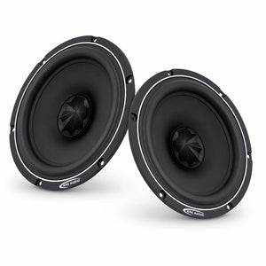 Due diffusori per auto ARC Audio RS 6.0 di colore nero con centro a forma di cono e logo ARC AUDIO sui cerchi, su sfondo bianco.