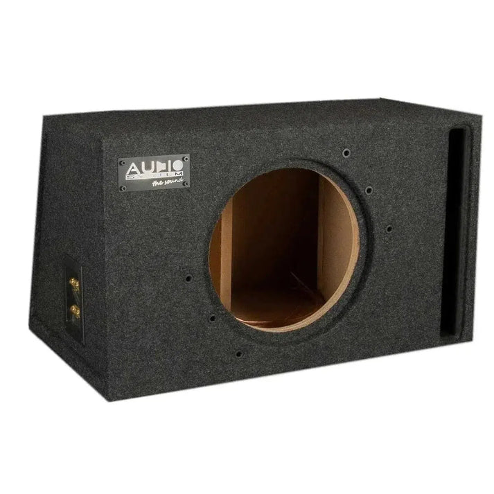 The Audio System BR15-100 is a black, carpeted Bassreflex enclosure with round cutout and port for a single 15 subwoofer.