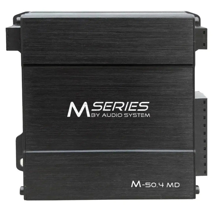 The Audio System M-50.4 MD is a black, rectangular 4-channel Class-D Verstärker from the M Series, delivering strong car audio performance.