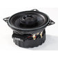 Système audio RXC100 EVO3 : haut-parleur coaxial rond noir de 4 pouces avec cône en fibre de verre, câblage apparent, série R, présenté en angle sur un fond blanc.