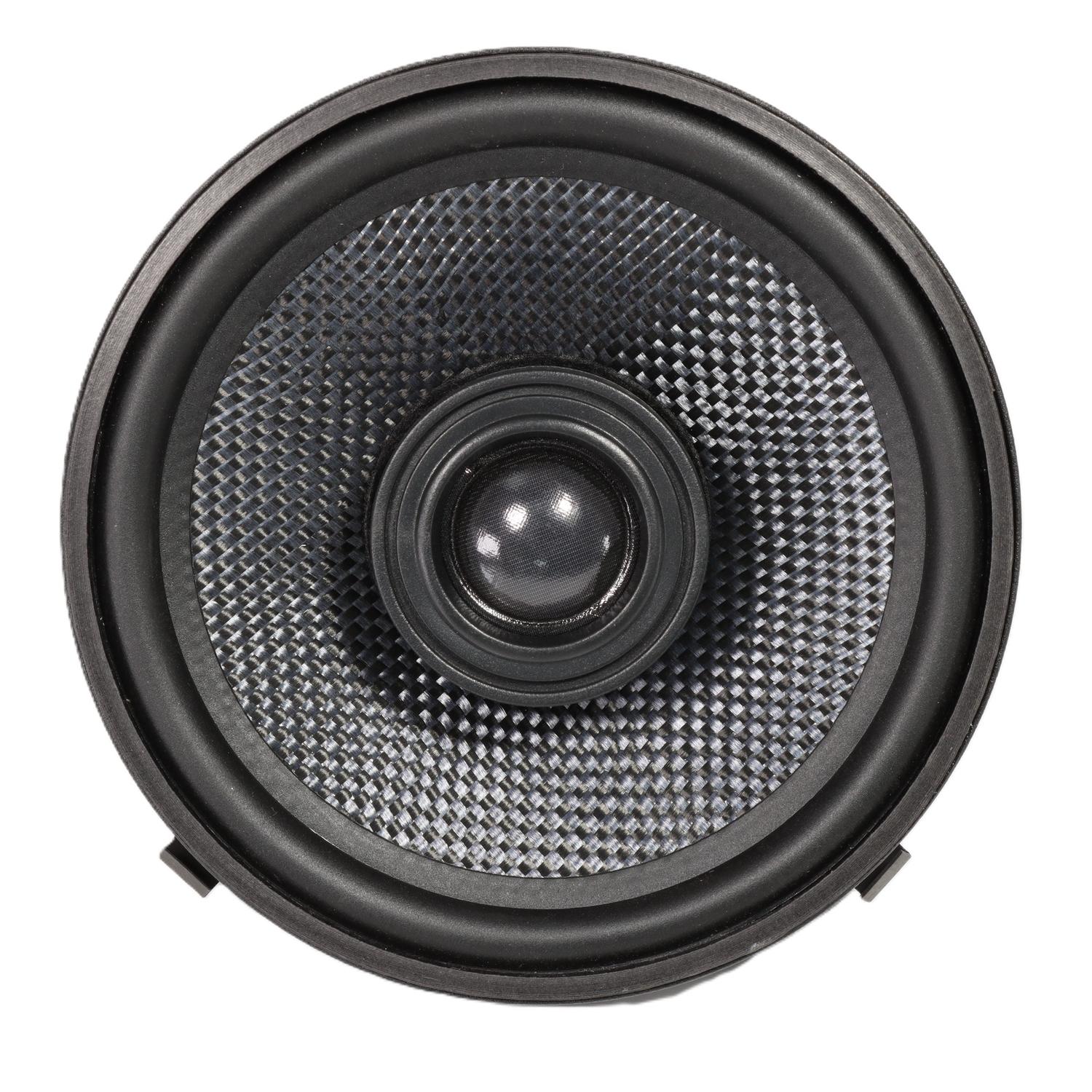 Vista dallalto del diffusore coassiale rotondo Audio System RXC120 EVO3 con cono nero e superficie strutturata su sfondo bianco.