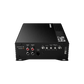 De Audiocontrol EPIC1000, een zwarte 1-Kanal Verstärker met meerdere ingangs-/uitgangspoorten en bedieningselementen, wordt getoond vanuit een hoekperspectief tegen een witte achtergrond.
