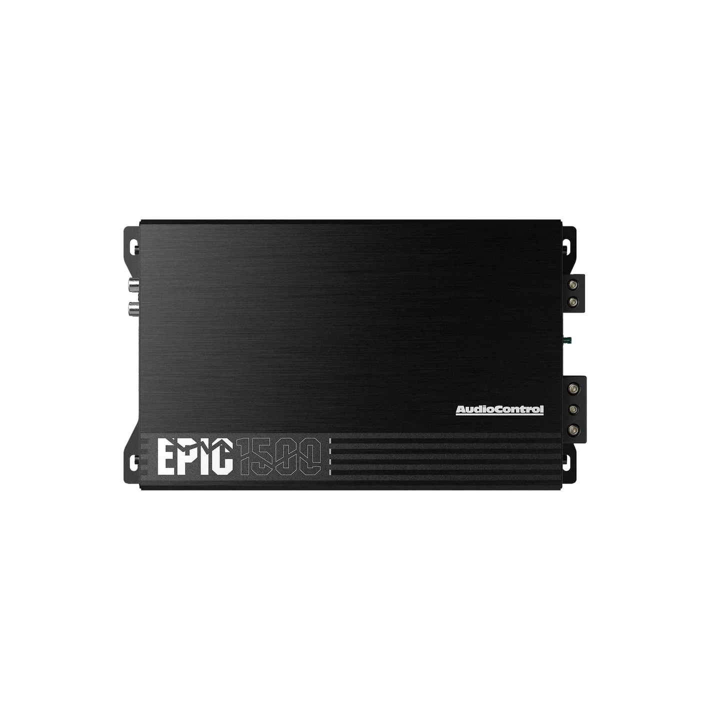 Un amplificatore per auto Audiocontrol EPIC1500 1-Kanal di colore nero con marchio e numero di modello su sfondo bianco.