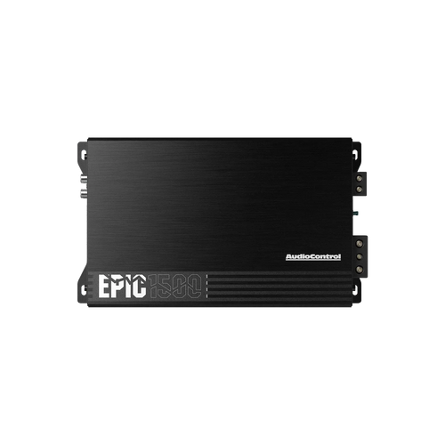 Un amplificatore per auto Audiocontrol EPIC1500 1-Kanal di colore nero con marchio e numero di modello su sfondo bianco.