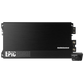 Un Audiocontrol EPIC2000 1-Kanal Verstärker negro con mando a distancia a juego, visualizado sobre fondo blanco.
