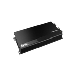 Un amplificador de audio para automóvil Audiocontrol EPIC2000 negro con un diseño elegante y rectangular y rejillas de ventilación, fotografiado sobre un fondo blanco.