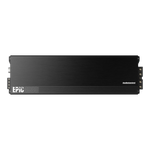 Amplificatore audio per auto Audiocontrol EPIC4000 di classe D, di forma rettangolare e di colore nero, con i loghi del marchio sul pannello anteriore, visto dallalto su sfondo bianco.