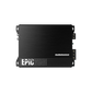 Un amplificatore audio per auto Audiocontrol EPIC750 nero con unelegante finitura in metallo spazzolato e gli adesivi distintivi del marchio e del modello sulla parte anteriore.