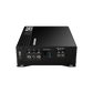 Un amplificatore mono Audiocontrol EPIC750 di colore nero con i terminali di terra, telecomando, ingresso a 12 V e uscita sub è mostrato su uno sfondo bianco.