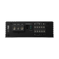 The Audiocontrol EPICFIVE is a black rectangular amplifier featuring labeled input/output terminals, fuse, and 5-channel connections for ground, remote in, 12V power, and subwoofer.