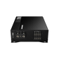 Un amplificatore a 4 canali Audiocontrol EPICFOUR nero con terminali chiaramente etichettati, visto dallalto e con unangolazione che mette in evidenza le porte da 100W RMS.