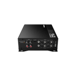 Lamplificatore audio per auto a 4 canali Audiocontrol EPICFOUR è dotato di numerose manopole e porte di controllo sul pannello frontale, su uno sfondo bianco.