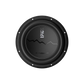 Een ronde zwarte Audiocontrol EPICX10 subwoofer met EPIC X en een gekartelde lijnafbeelding in het midden, van bovenaf gezien op een witte achtergrond.